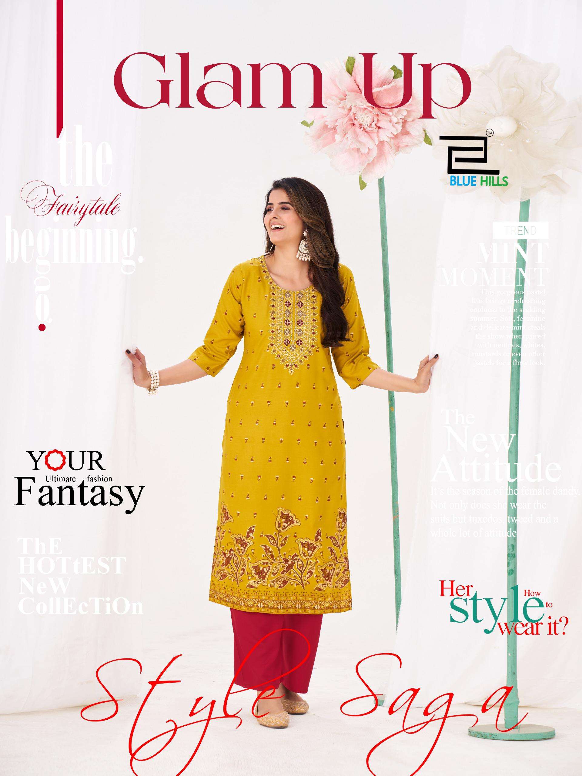 BLUE HILLS GLAM UP FESTIVAL SPECIAL RAYON KURTI PALAZZO SET ...