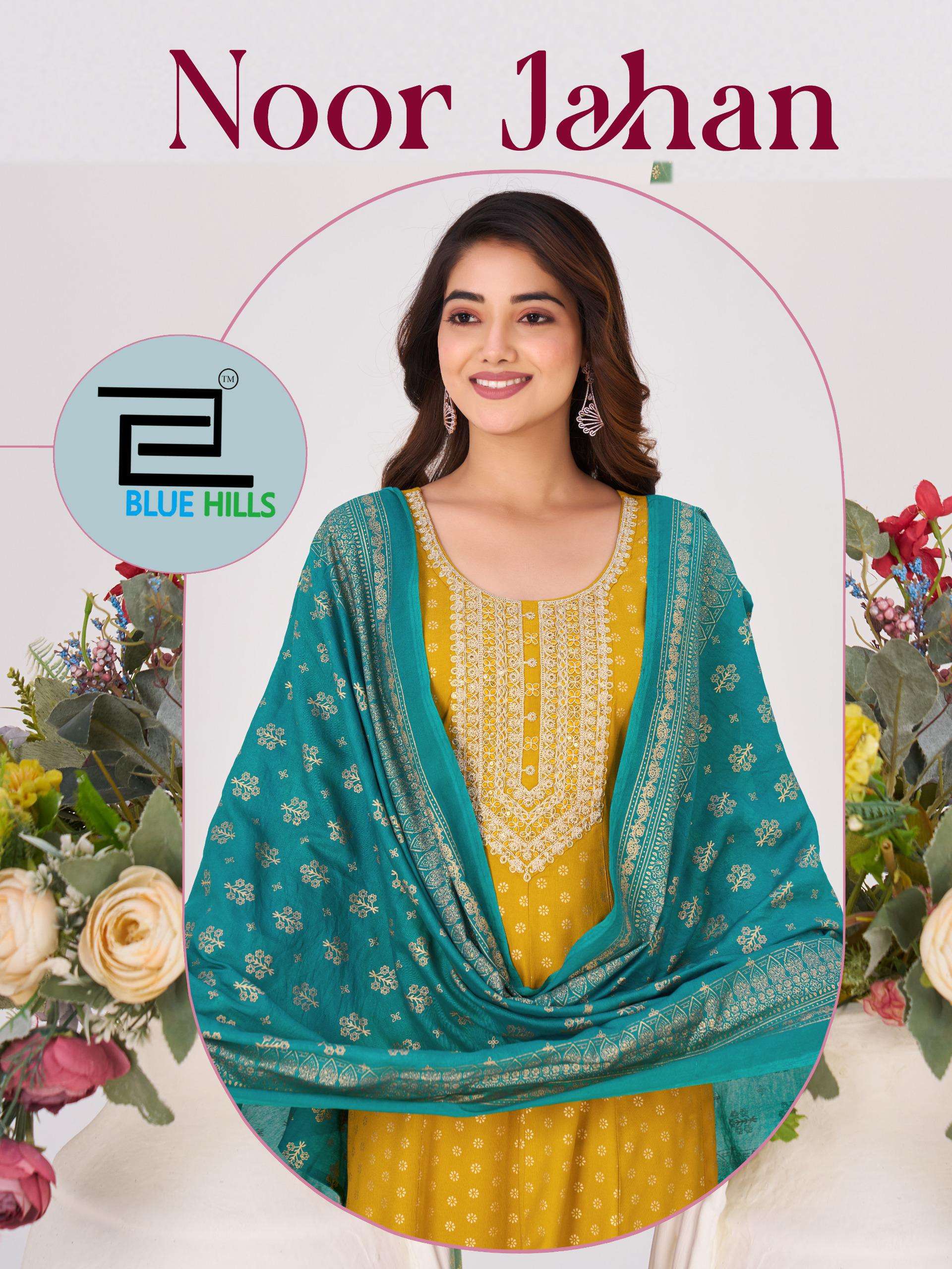  BLUE HILLS NOOR JAHAN CHANDERI FOIL PRINT BEAUTIFUL ANARKAL...