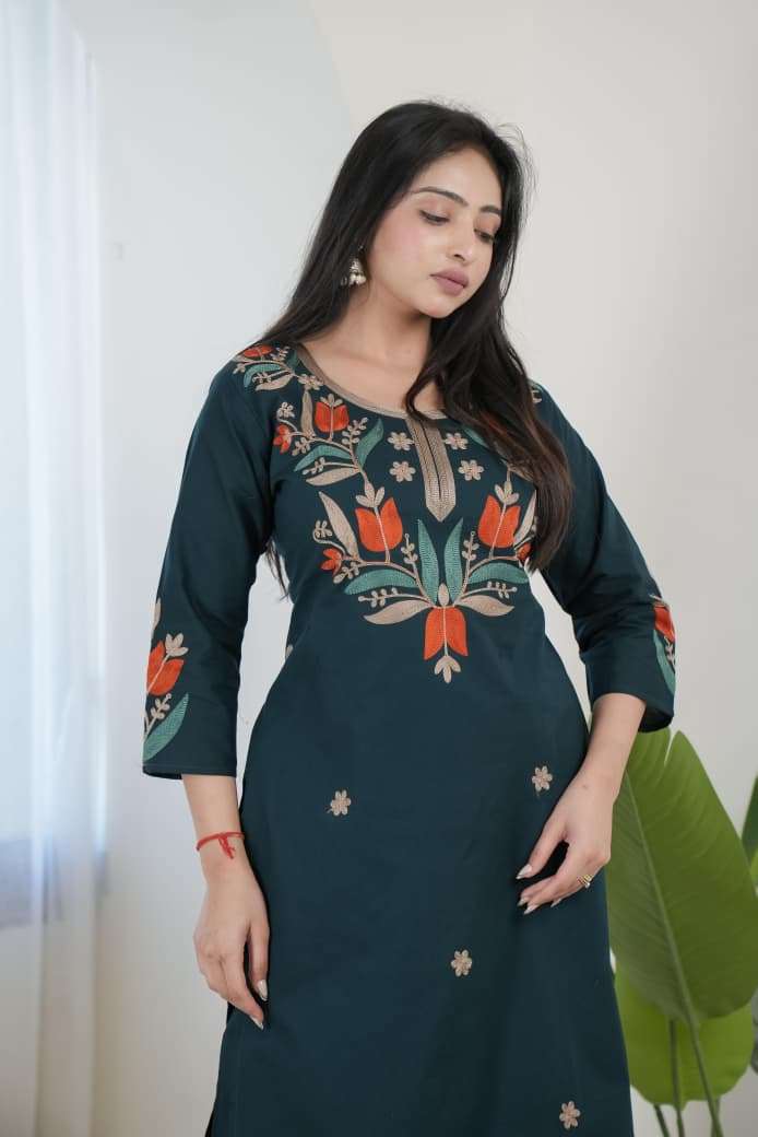 BOUTIQUE DHABU COTTON AARI WORKED TOP WITH PLAZO SET DAILY C...