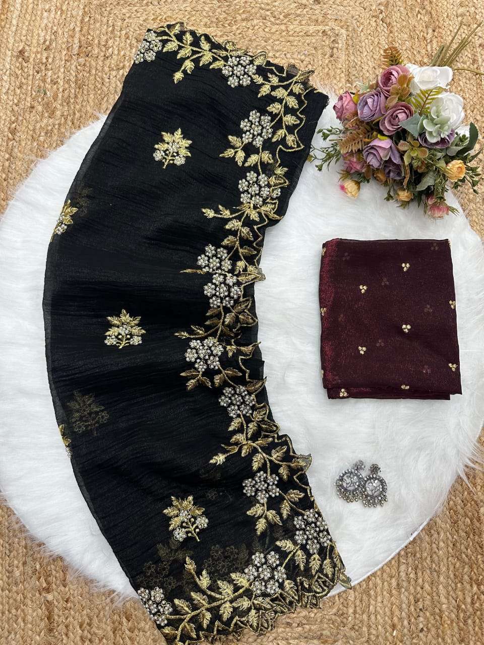 cc Candy Crush Silk With Beautiful Embroidery& Moti Work Sca...