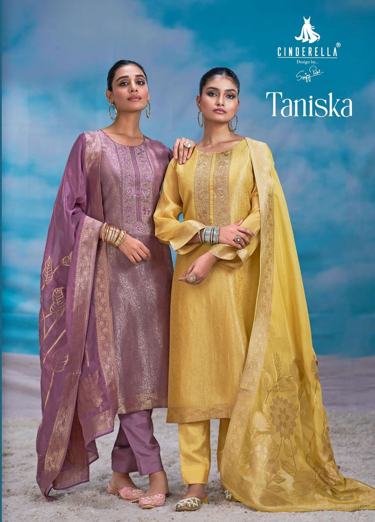 CINDERELLA TANISKA PURE ORGENZA JAQUARD PRINT KAMEEZ SUIT TR...