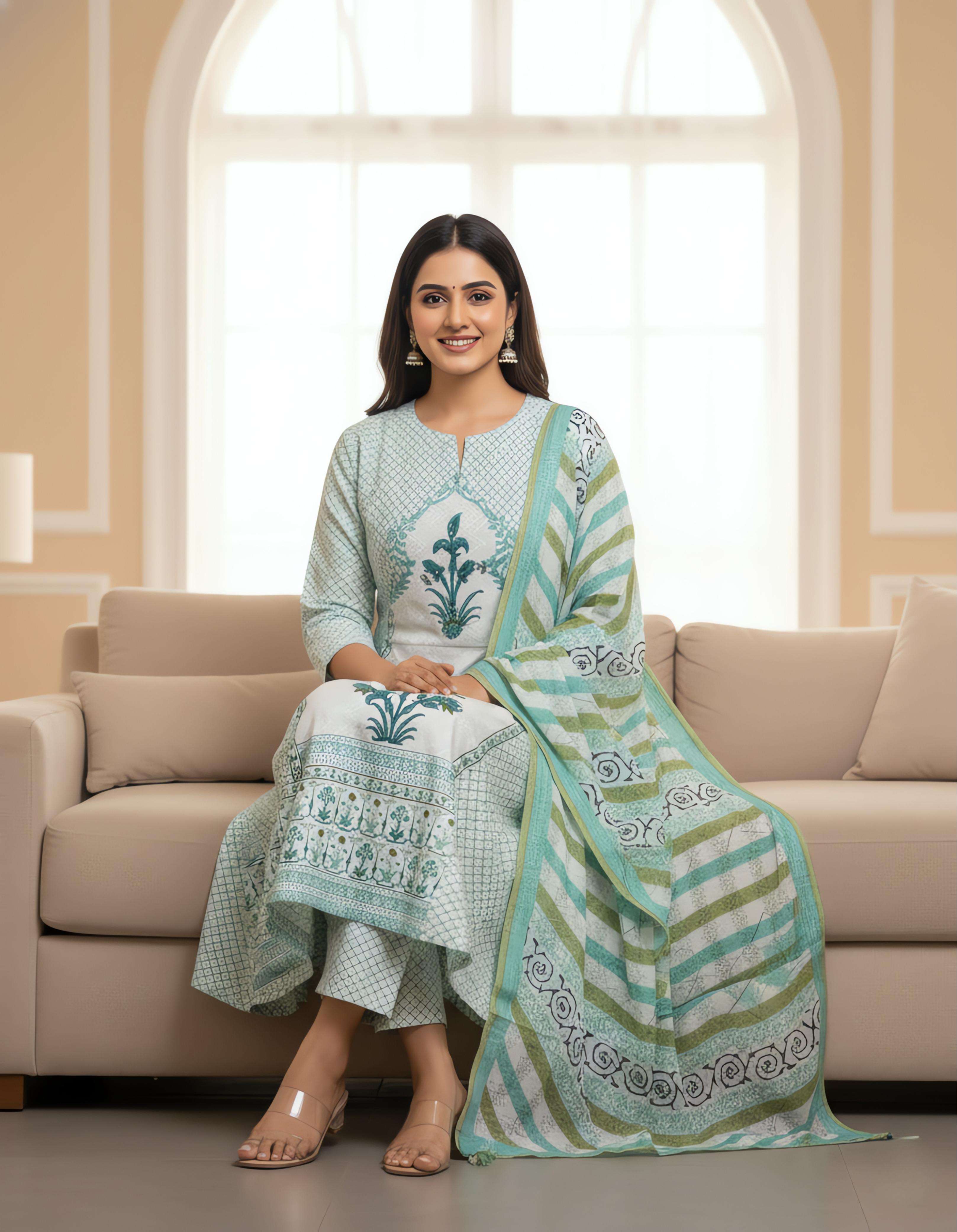 COTTON JAIPUR DESIGNER READYMADE SALWAR SUIT COLLECTION SURA...