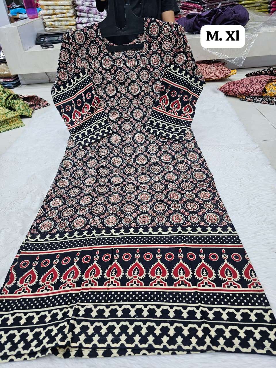 COTTON KALAMKARI AJRAK PRINT STRAIGHT POCKET KURTI SHOP VRD
