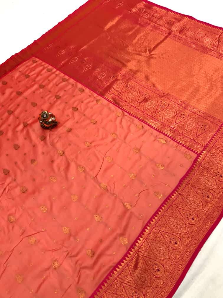  davi banarasi soft silk Jequard Border Rose Gold Jari pallu...