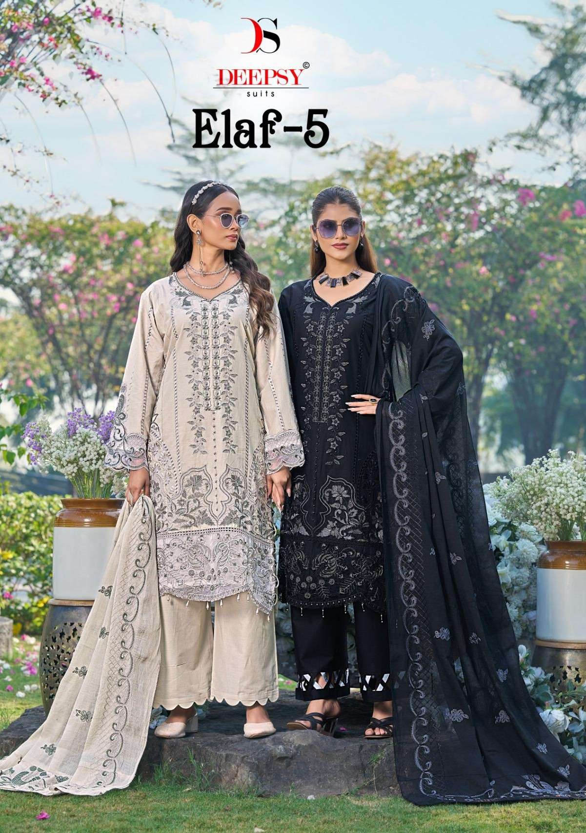 DEEPSY SUITS ELAF LUXURY LAWN 25 VOL 5 COTTON SELF WORK PAKI...