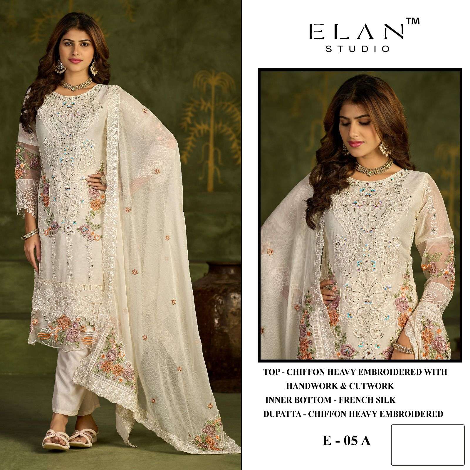 ELAN STUDIO E 05 CHIFFON HEAVY EMBROIDERY DESIGN TRADITIONAL...