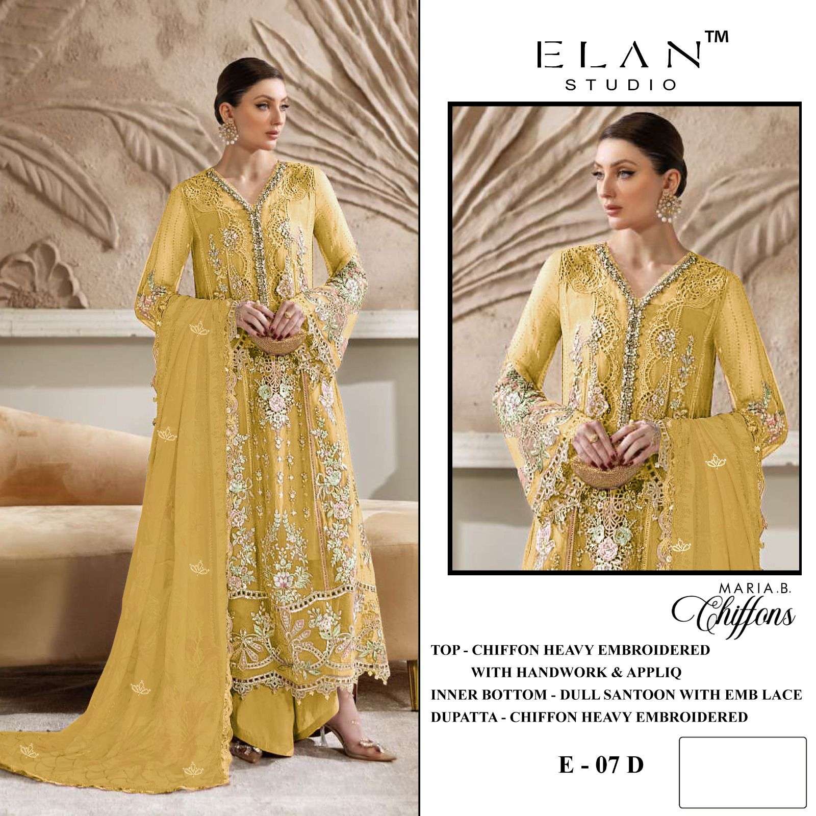 ELAN STUDIO E 07 A MARIA B CHIFFON HEAVY WORK PAKISTANI SUIT...