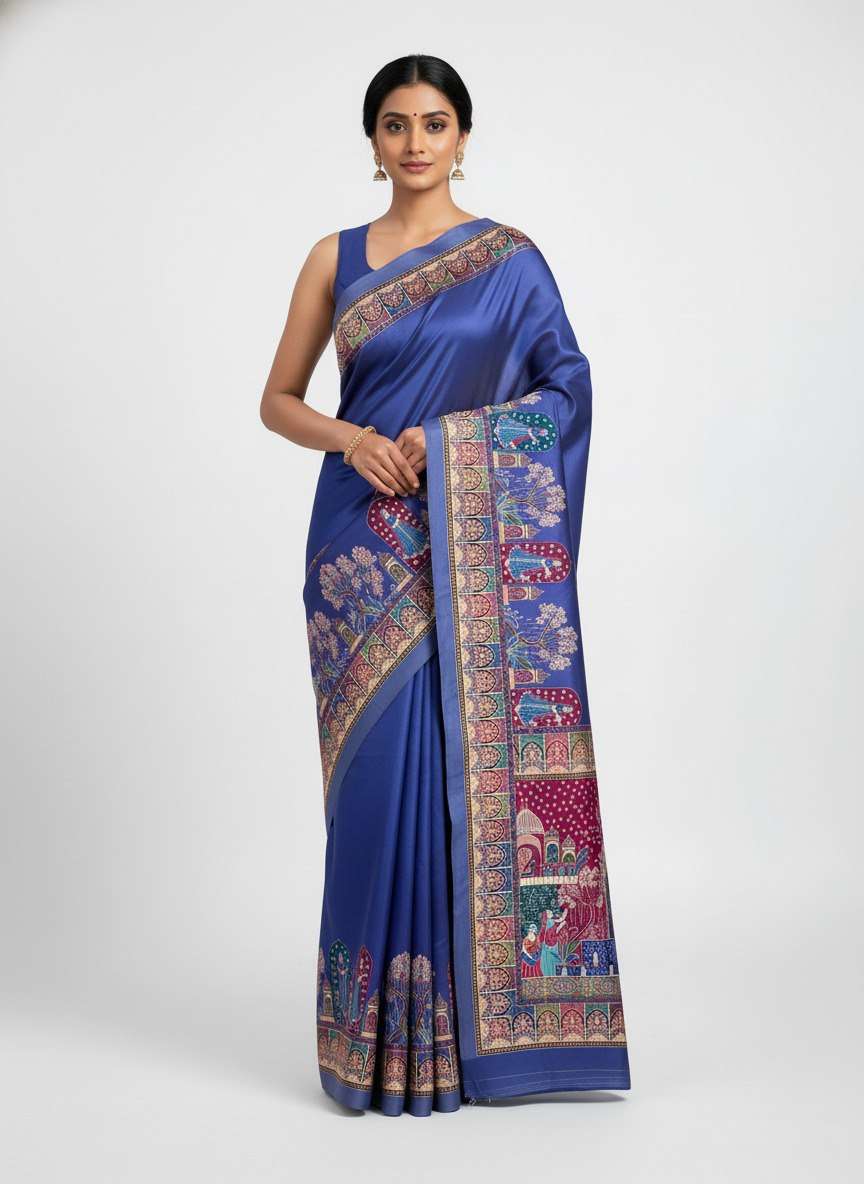 FINE FIVE RICH FIGURE PURE  SATIN FABRIC ALONG WITH MADHUBA...