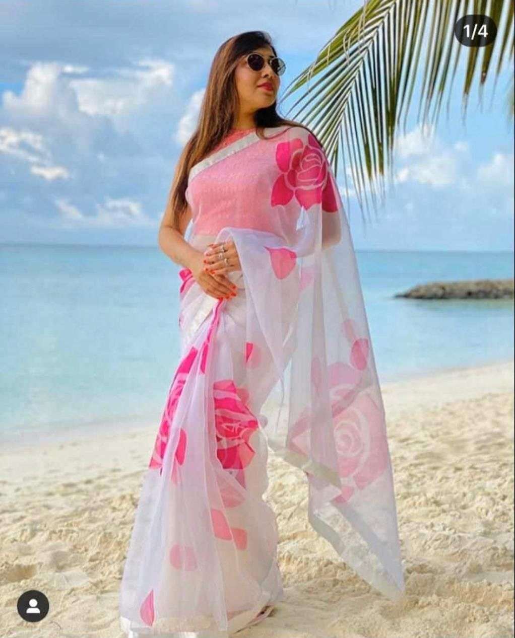 FULL ORGENZA SILK FELOWER REACH DIGITAL PRINT BEAUTIFUL SARE...