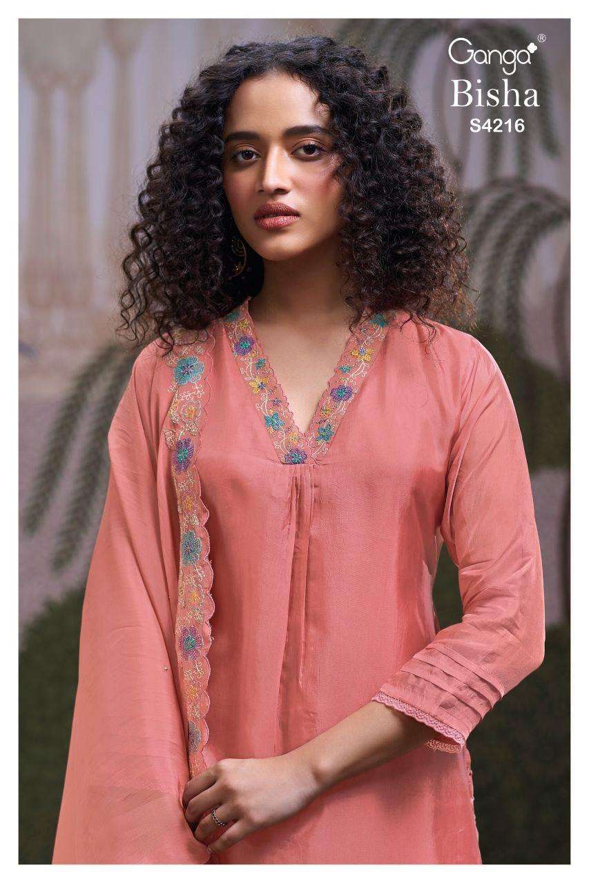 GANGA BISHA 4216 BEMBERG WITH SLEEVES AND DAMAN WITH JARI LA...