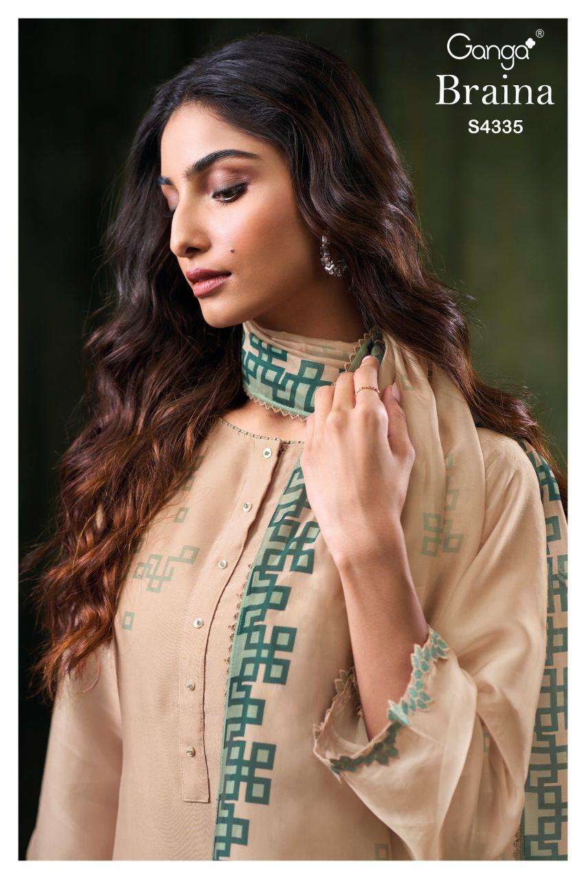 GANGA BRAINA 4335 SILK SATIN PRINTED WITH HAND SUIT TO EXCLU...