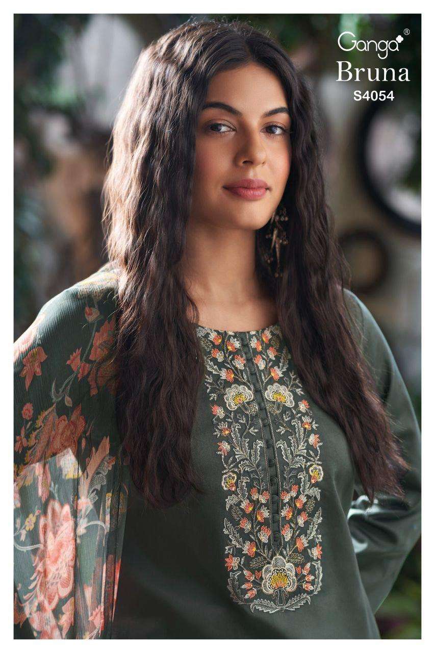 GANGA BRUNA 4054 COTTON SATIN SOLID COLOR WORKFUL SALWAR KAM...