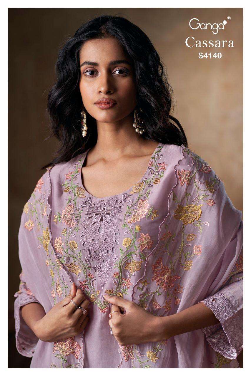 GANGA CASSARA 4140 SILK SATIN SOLID COLOR WITH EMBROIDERY SU...