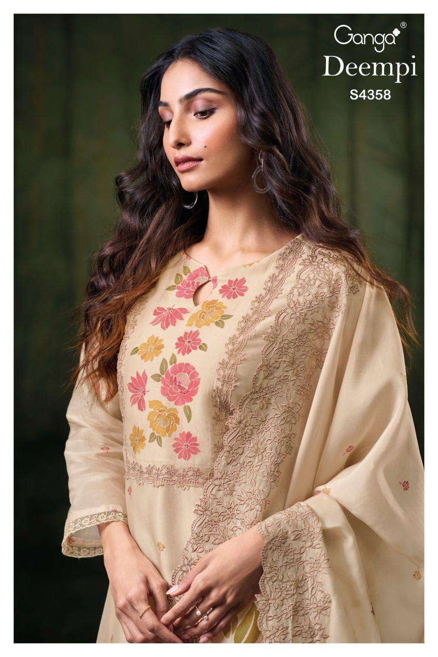 GANGA FASHION DEEMPI 4358 SILK SUIT NECK FLOWER PRINT AT PAR...