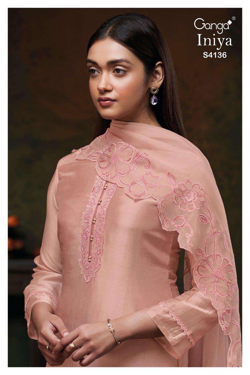 GANGA INIYA 4136 PREMIUM SILK PATCH EMBROIDERY 3 PIECE MATER...