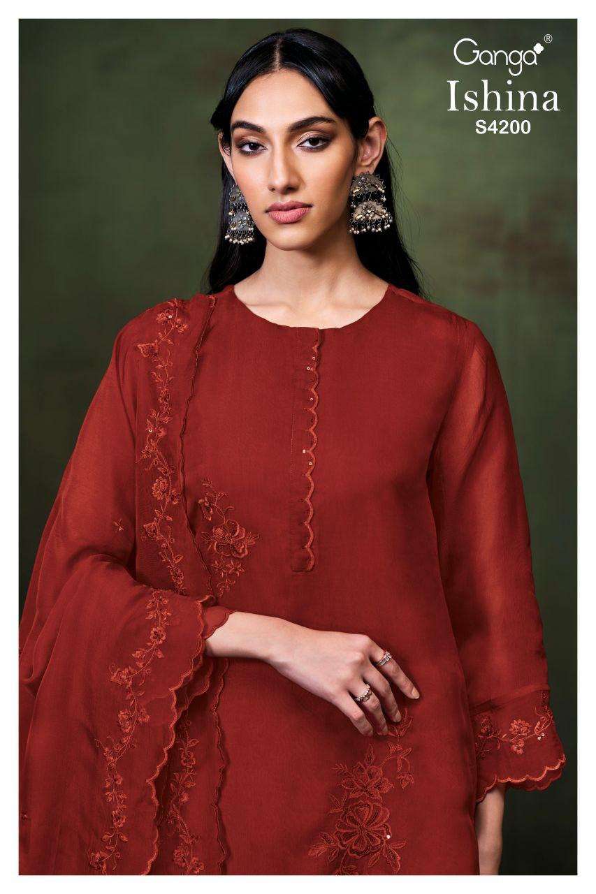 GANGA ISHINA 4200 UNSTITCH SILK SOLID COLOR WITH EMBROIDERY ...