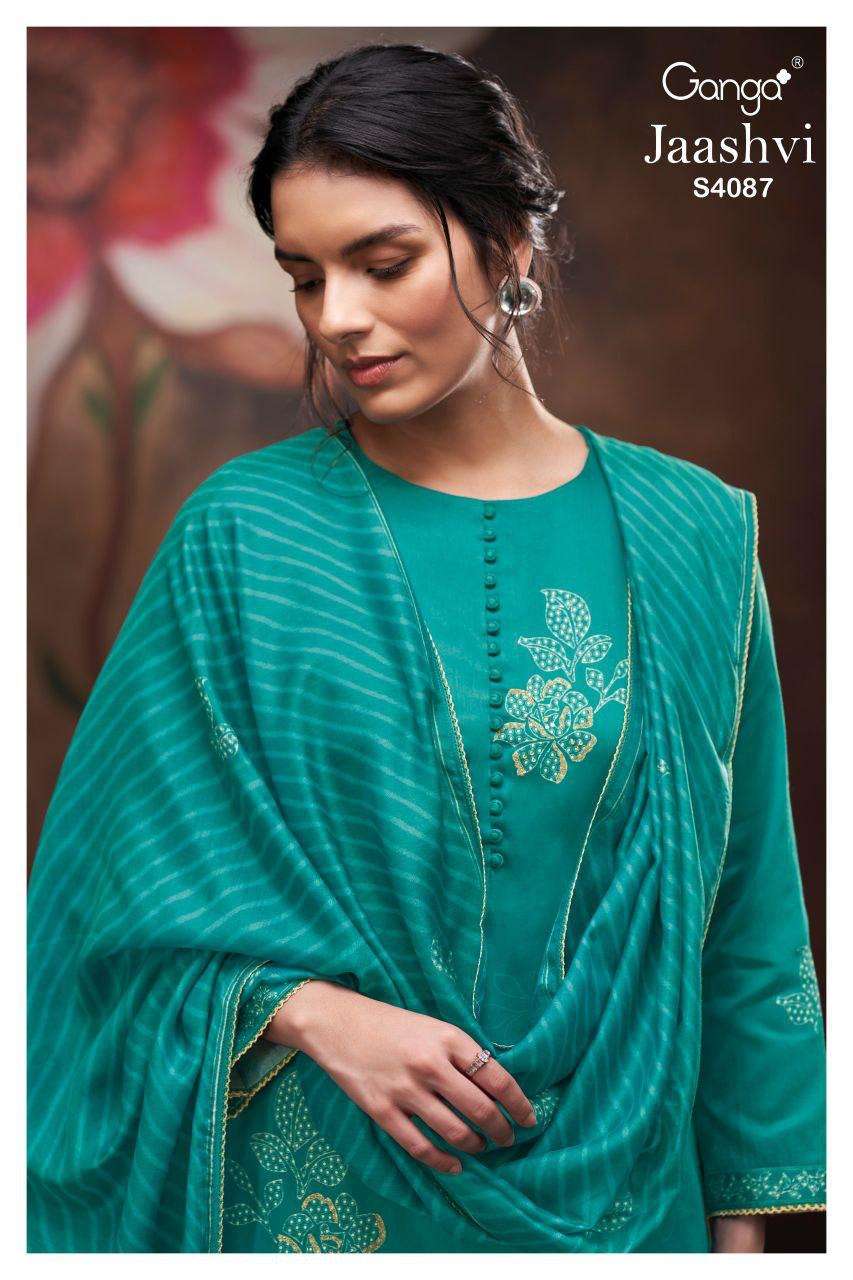 GANGA JAASHVI 4087 PRINTED WITH HAND EMBROIDERY DRESS UNSTIT...