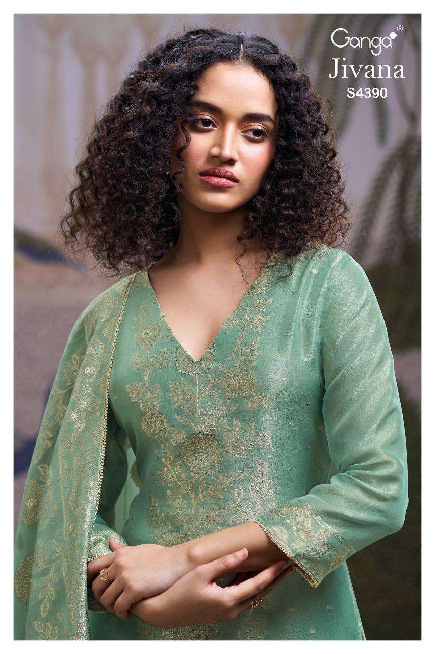 GANGA JIVANA 4390 SILK JACOUARD SOLID COLOR SALWAR SUIT AT P...