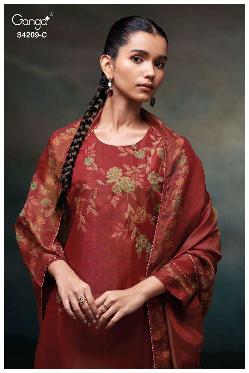 GANGA MARISA 4209 CROCHET LACE ON DAMAN & SLEEVES SUIT FOR P...