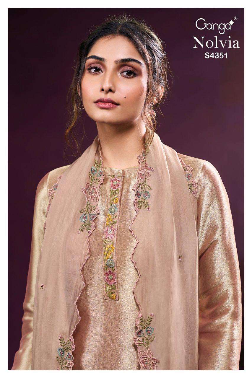 GANGA NOLVIA 4351 BEMBERG SILK JACOUARD SOLID COLOR & WORK S...
