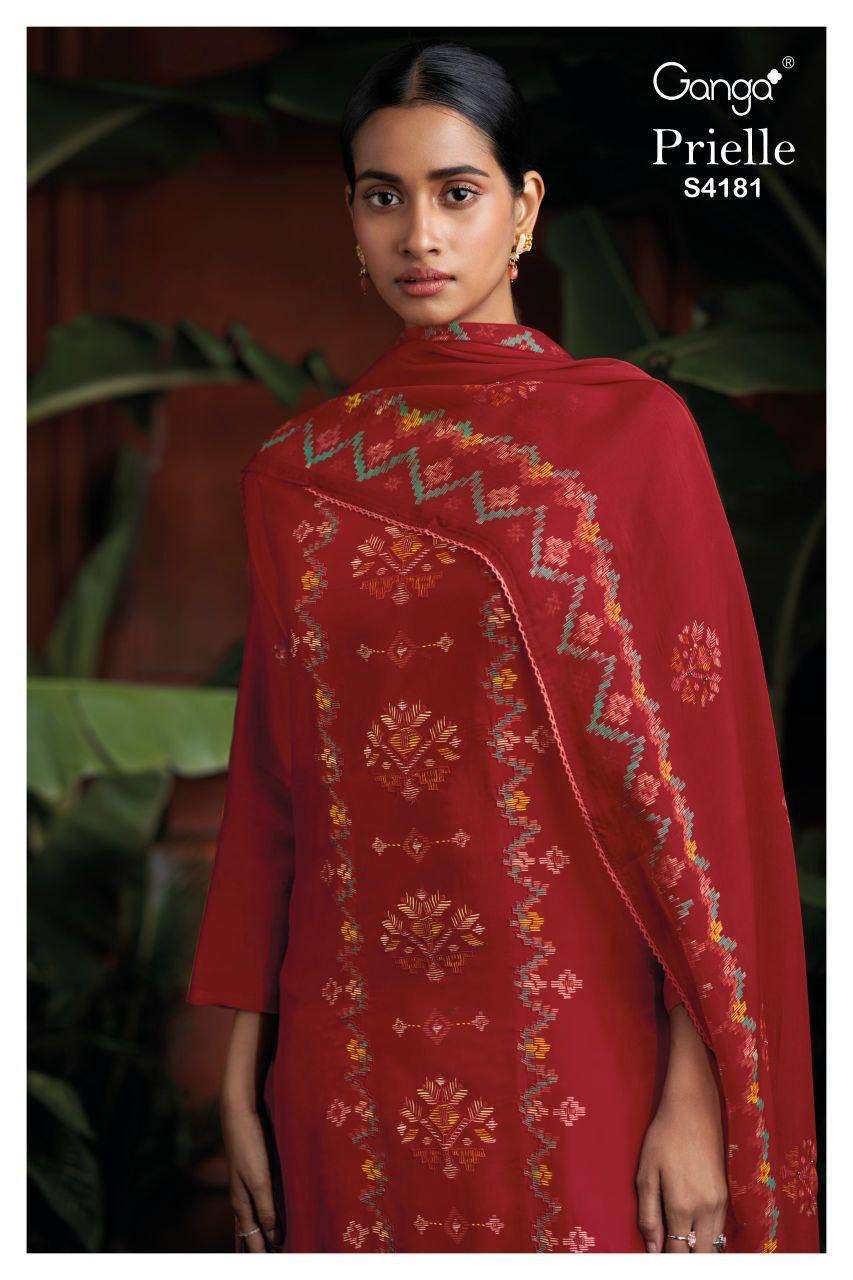 GANGA PRIELLE 4181 SILK SATIN PRINTED WITH HAND WORK SALWAR ...