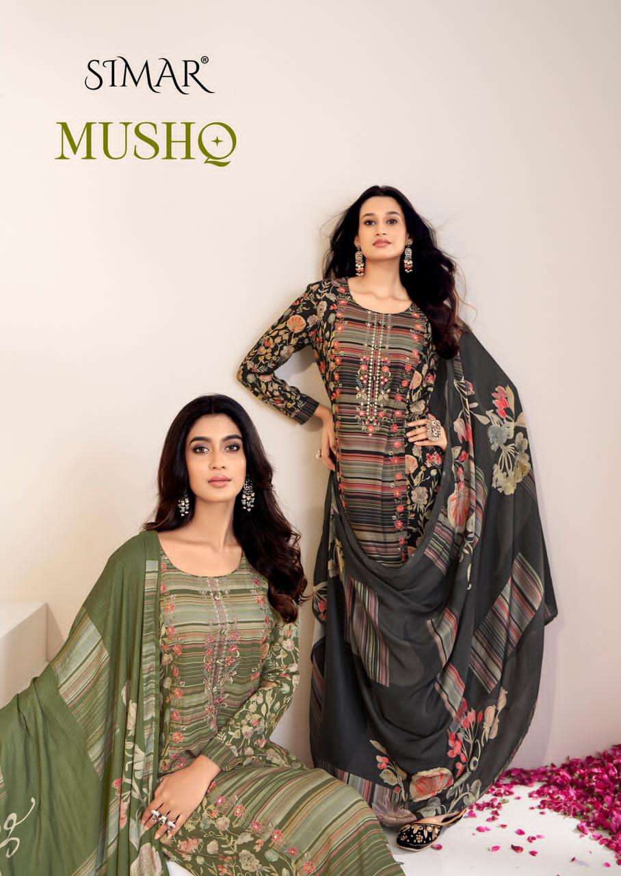 GLOSSY MUSHQ FANCY MUSLIN PRINT SALWAR KAMEEZ CATALOG SUPPLI...