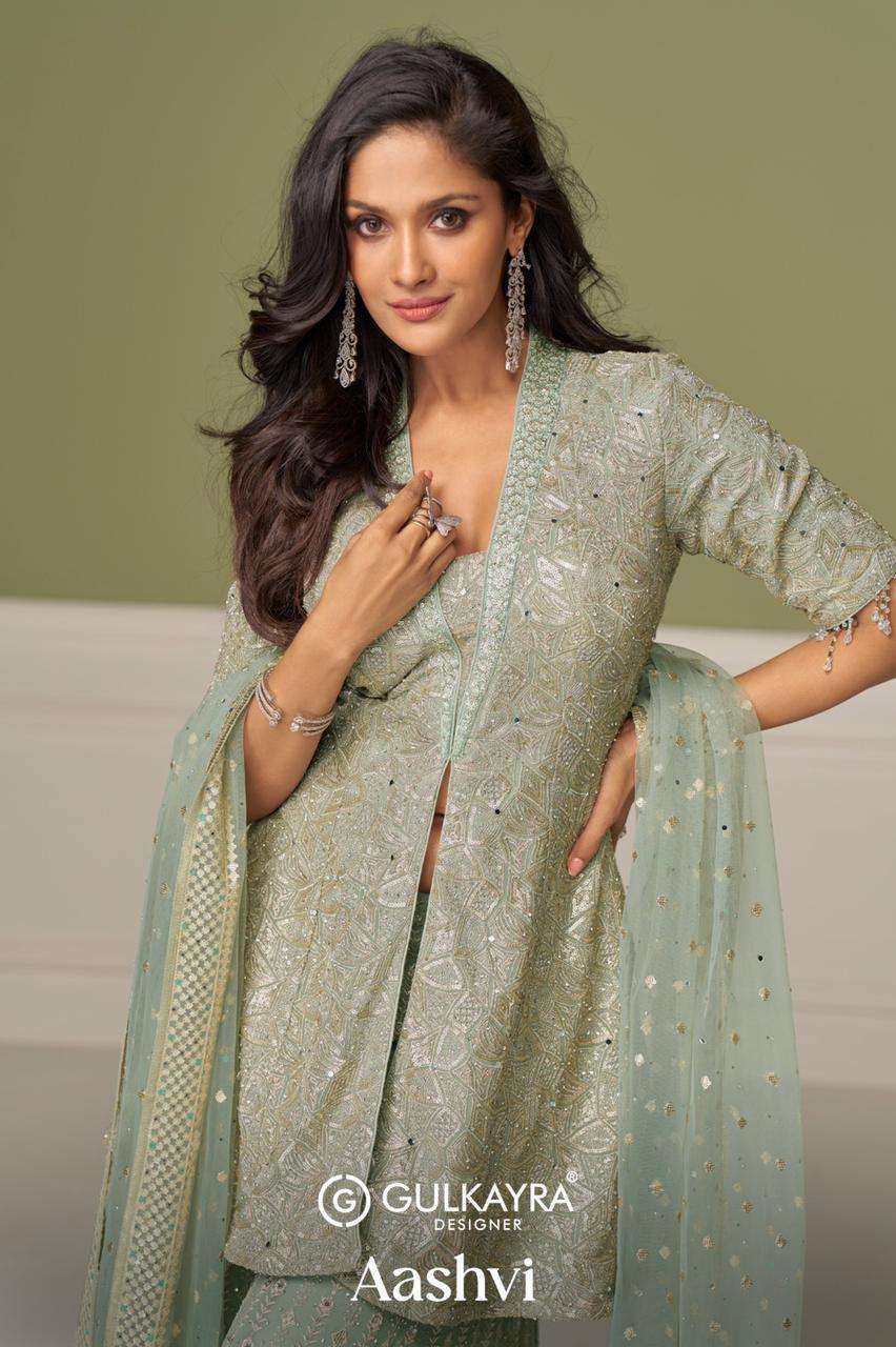 GULKAYRA DESIGNER AASHVI STITCHED REAL GEORGETTE HAND WORK T...