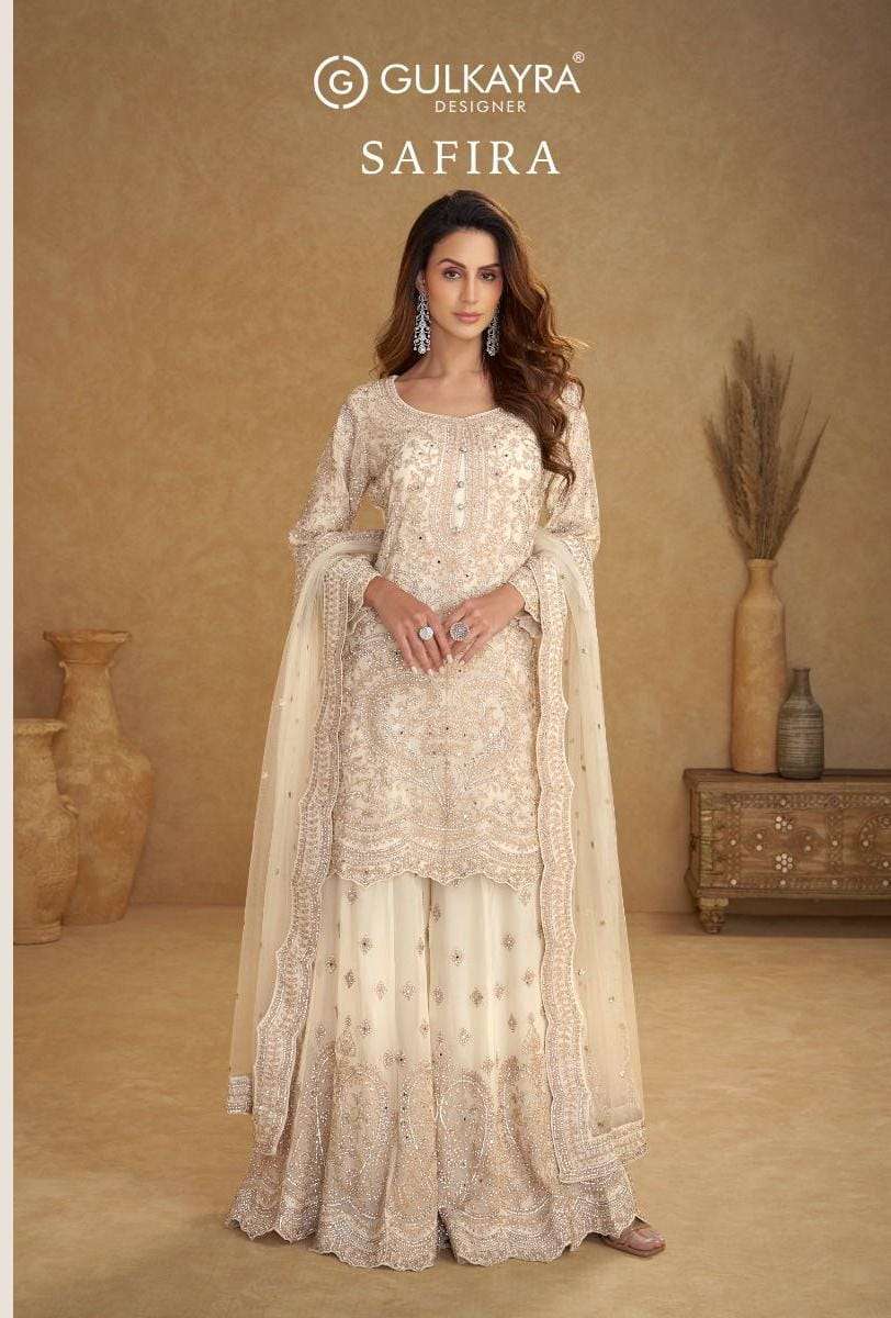 GULKAYRA DESIGNER SAFIRA NET EMBROIDERY LIGH COLOR SEMI STIT...