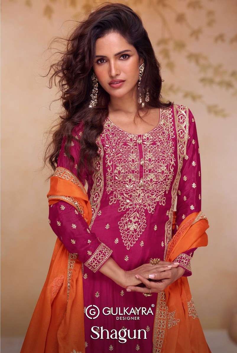 GULKAYRA DESIGNER SHAGUN REAL CHINON HANDWORK READYMADE SHAR...