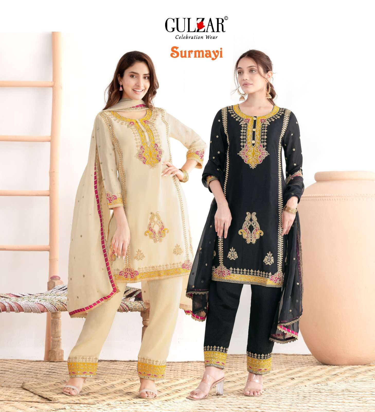 GULZAR SURMAYI 2431 2432 APPLIQUE STYLE WORK NECK & SLEEVESS...