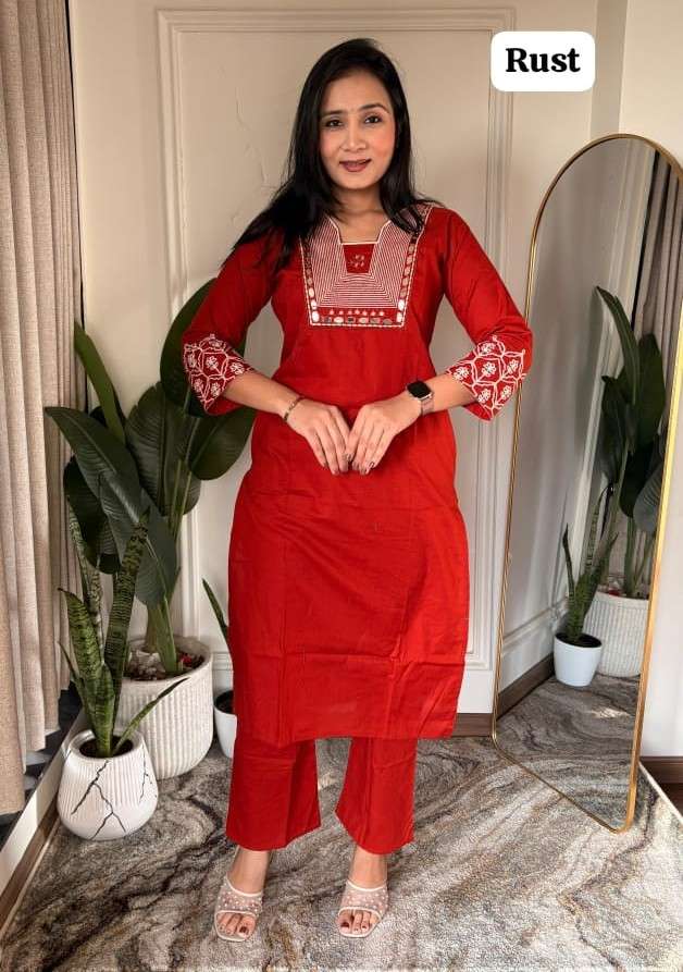 HEAVY COTTON MIRROR WORK NECK KURTI PANT FOR CASUAL LOOK FEM...