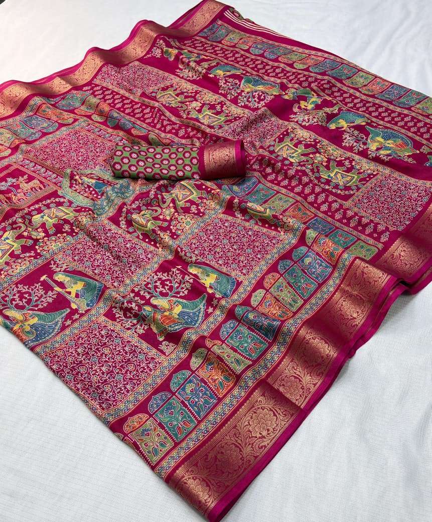 Heavy marsh melon self Jaguar Print Uniform Wear Saree Whole...