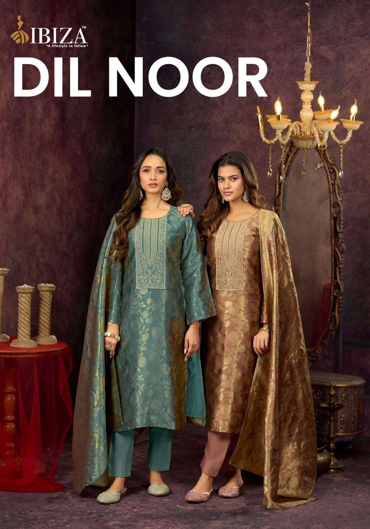 IBIZA DIL NOOR ZIRAF SILK JACQUARD PRINT NECK & BORDER WORK ...