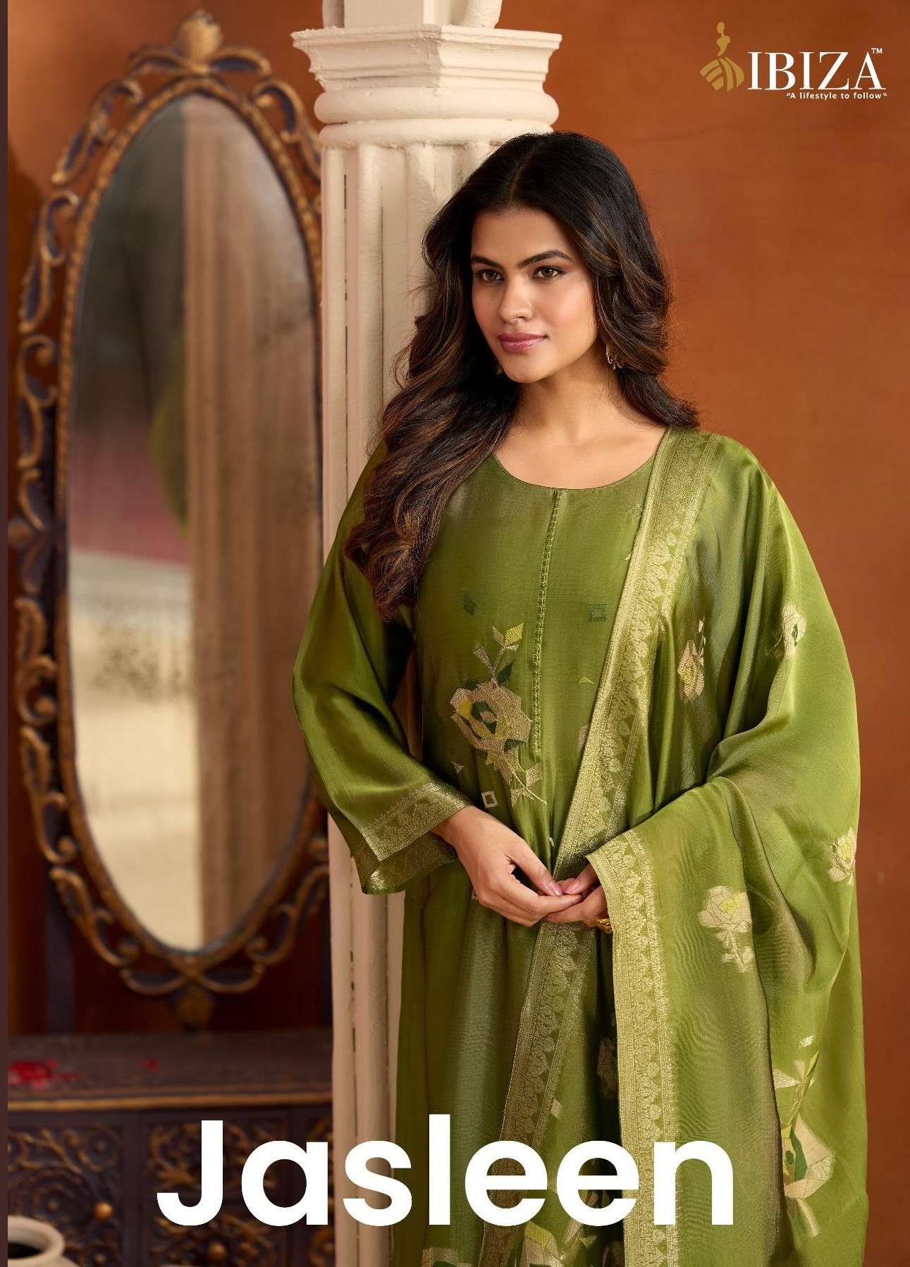 IBIZA JASLEEN BANGLORY SILK JACQUARD PRINT SALWAR KAMEEZ SET...