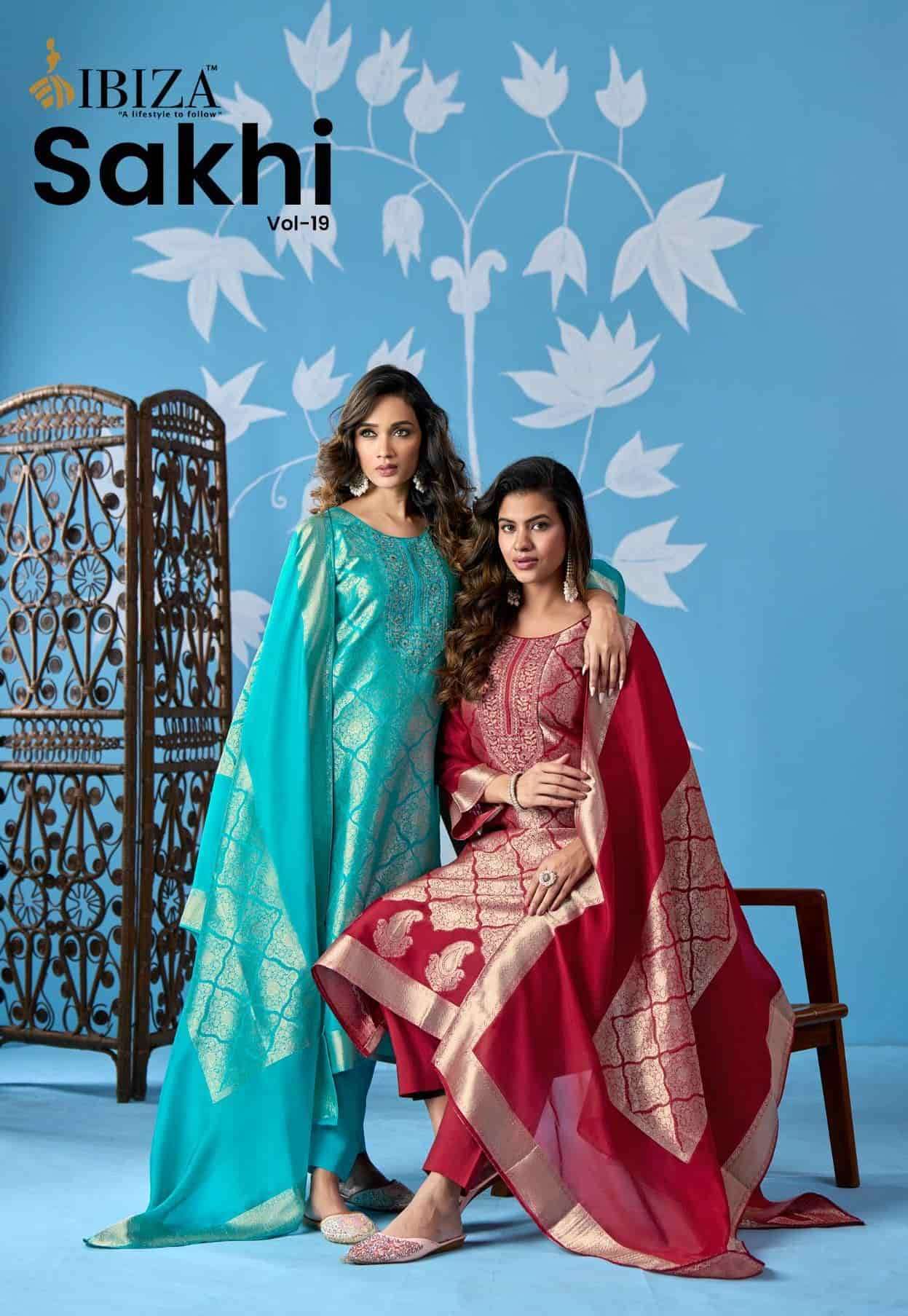 IBIZA SAKHI VOL 19 BANGLORY SILK SILVER JACQUARD PRINT SUIT ...