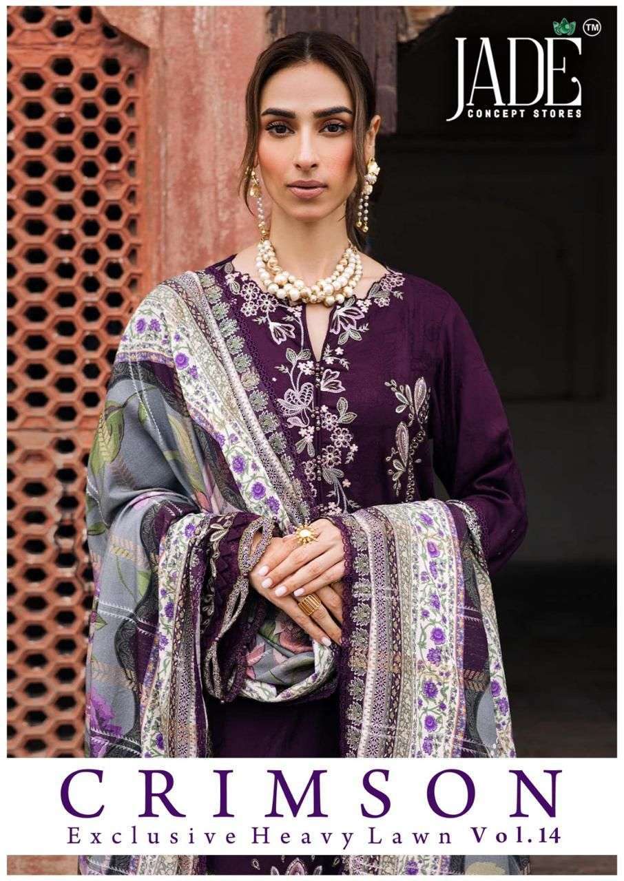 JADE CRIMSON VOL 14 PAKISTANI READYMADE KARACHI KURTI PANT W...