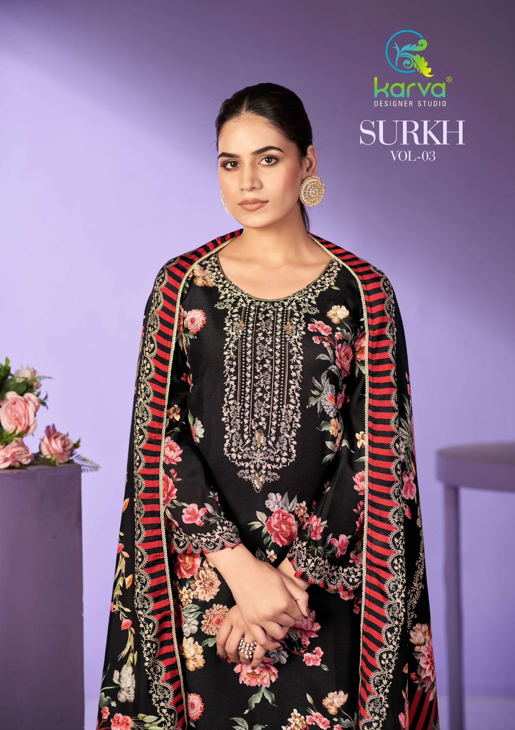 KARVA DESINER STUDIO SURKH VOL 3 VISCOSE MASLIN DIGITAL PRIN...