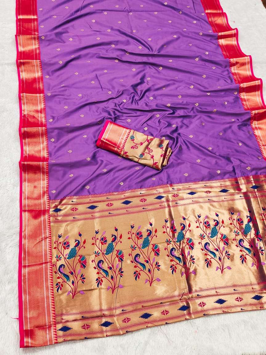 KASHI Paithani Lichi Silk saree with beautiful design Contra...