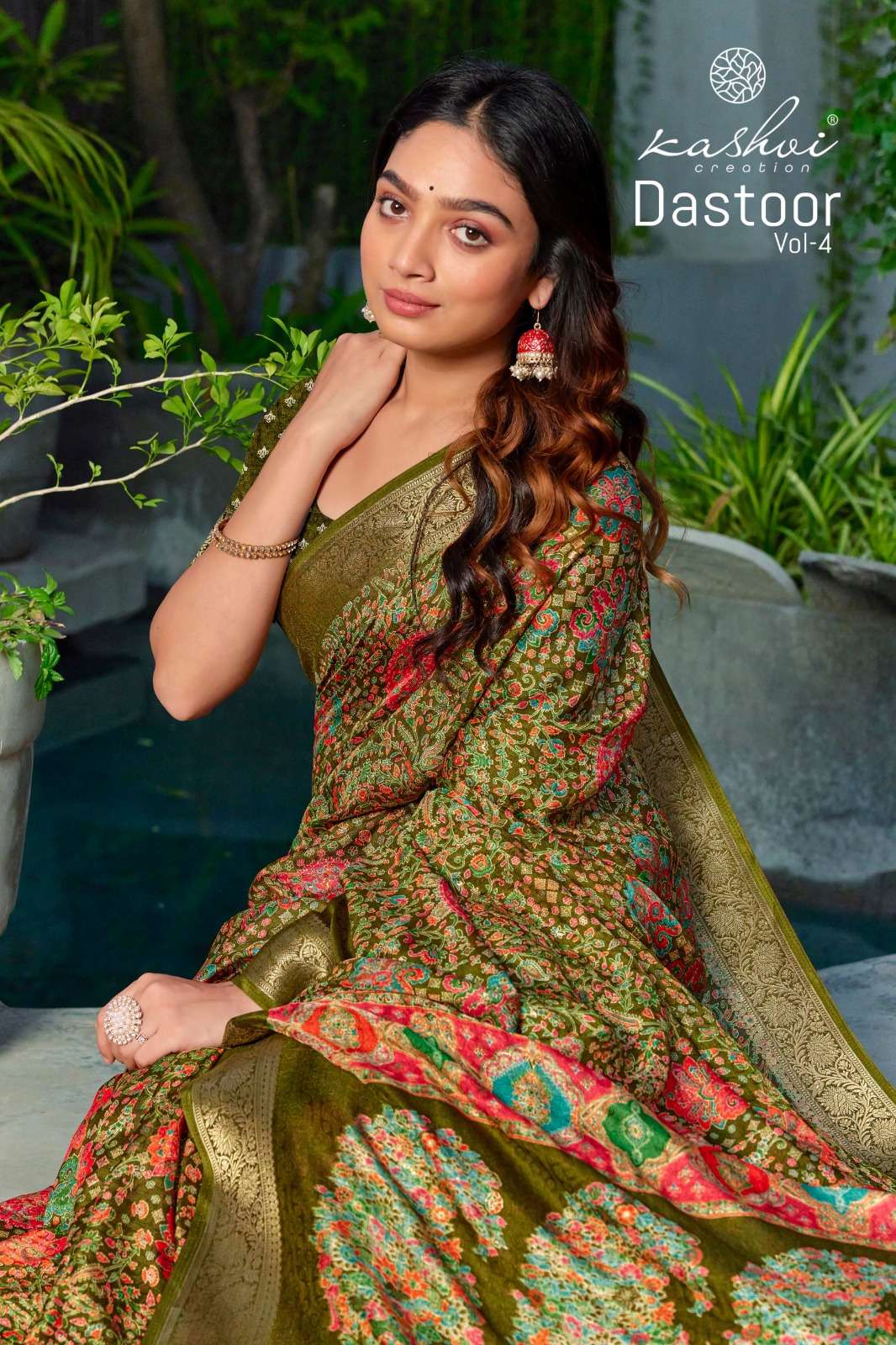 KASHVI CREATION DASTOOR VOL 4 VISCOSE BRIGHT MOSS FOIL MULTI...