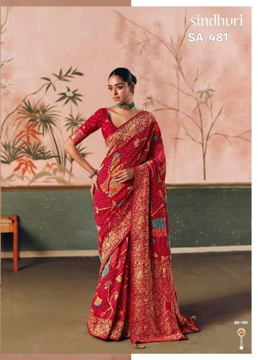 KIMORA BANDIYA SILK KHADDI GEORGETTE AND DESIGNER WORK BLOUS...