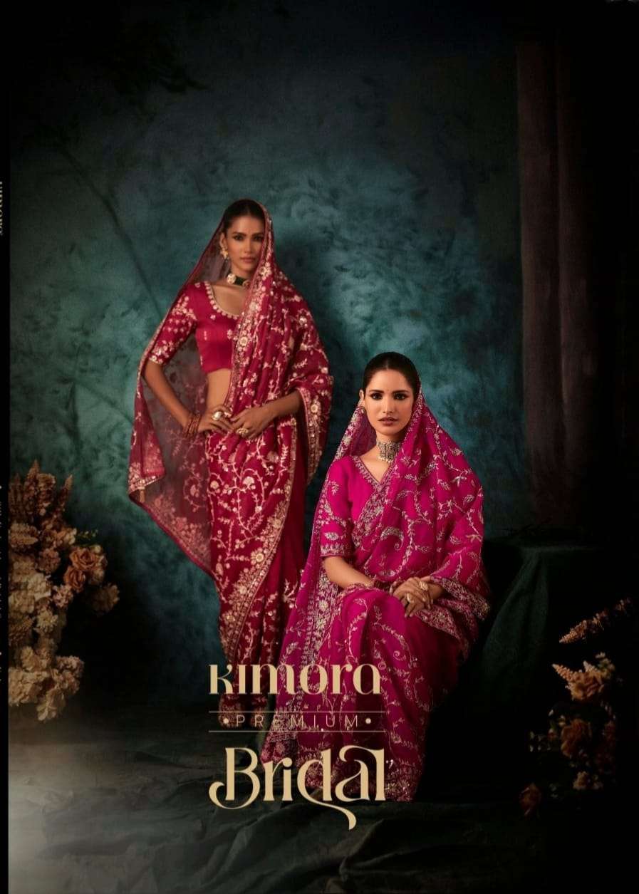 KIMORA BRIDAL SPECIAL SATIN FABRIC SEQUENCE WORK BOUSE AND S...