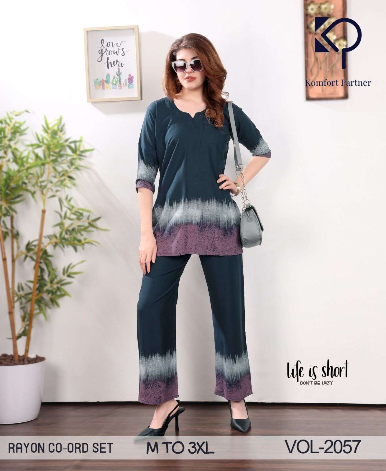 KOMFORT PARTNER VOL 2057 RAYON PLAIN CORD SET CASUAL WEAR DE...