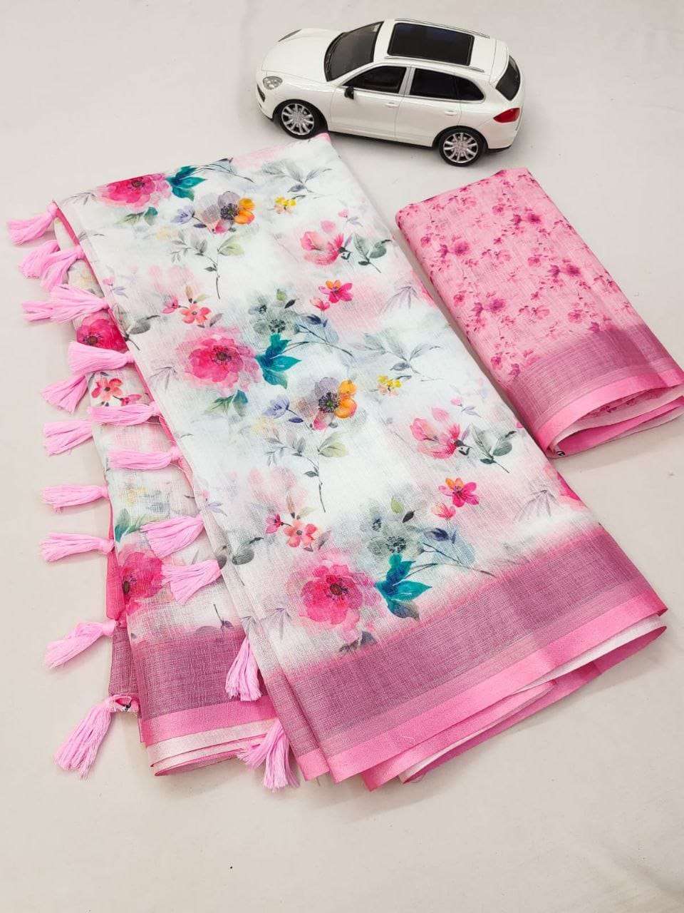  Linen with silver jari border Latkan fumka Summer Regular W...