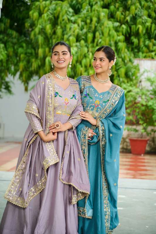 LW 9299 READYMADE SILK RICH SEQUENCE WORK GOWN DUPATTA SET P...