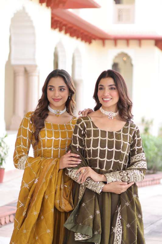 LW 9304 RICH SEQUINS AND ZARI WORK READYMADE GOWN DUPATTA SE...