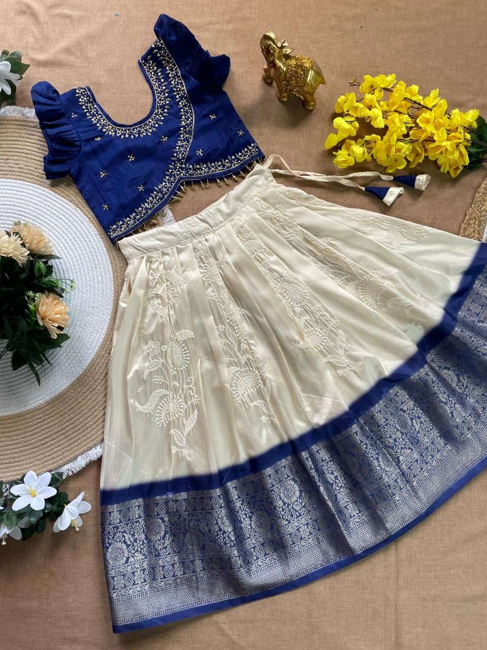 Mango Love Silk Maggam & Lace Work Blouse And Silk Lehenga K...