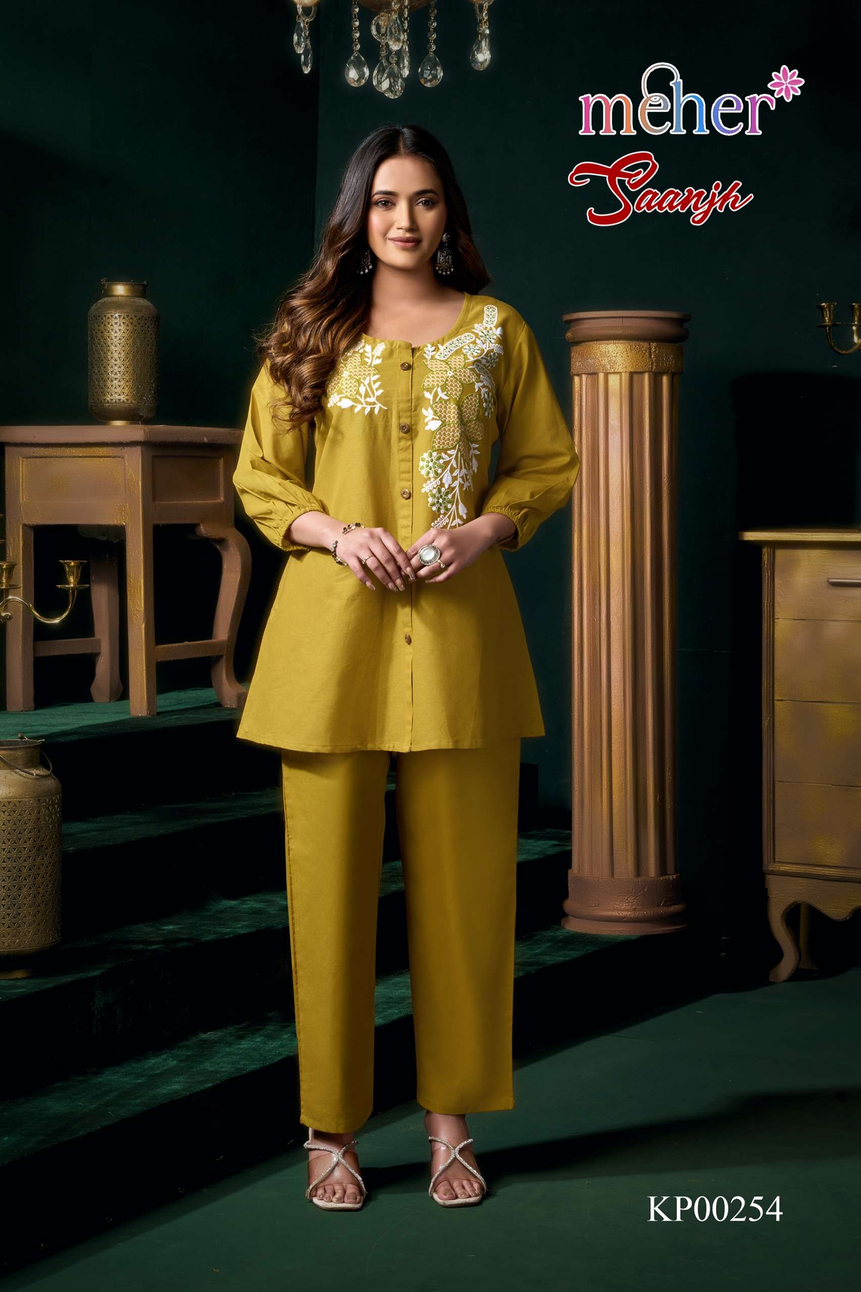 MEHER SAANJH BOUTIQUE COTTON FLEX EMBROIDERED CO ORD SET PAR...