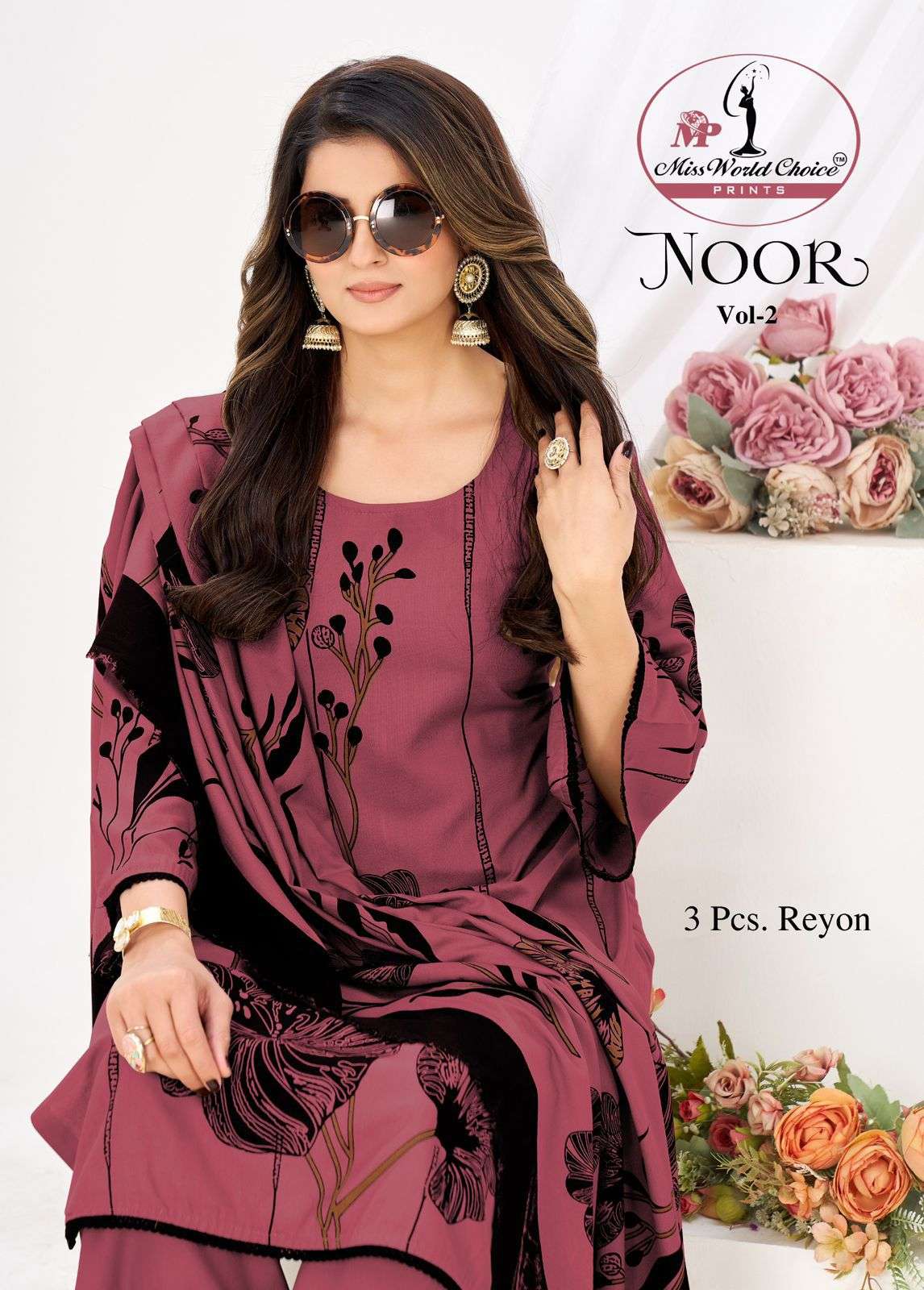 MISS WORLD CHOICE NOOR VOL 2 RAYON FABRIC BLACK PRINT SALWAR...