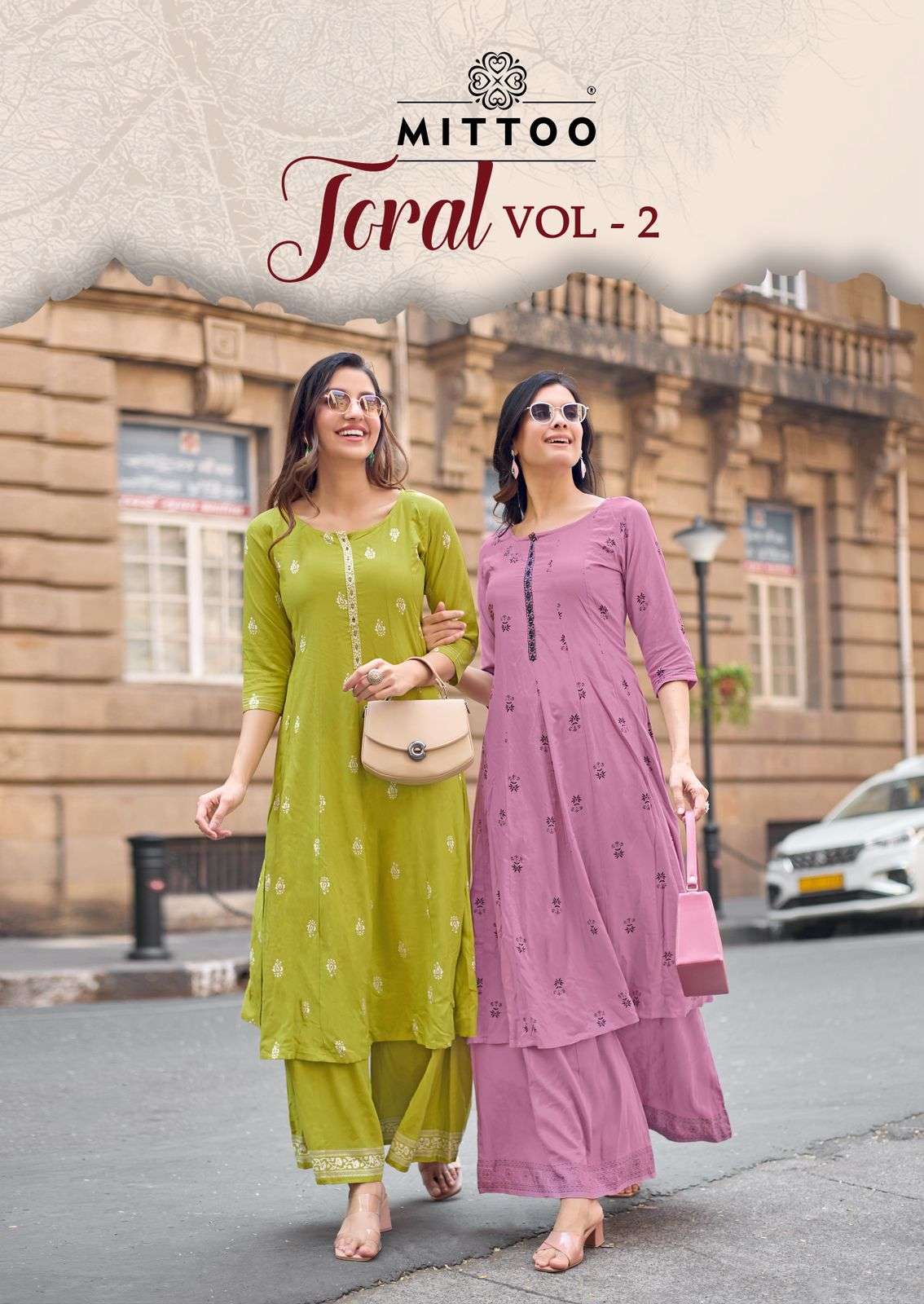 MITTOO TORAL VOL 2 RAYON PRINT HANDWORK KURTI PALAZZO TYPE C...