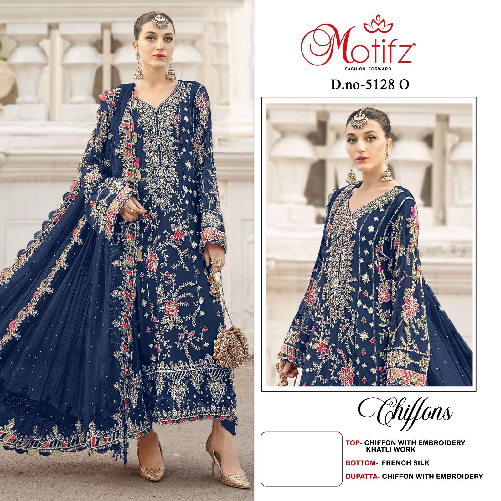 MOTIFZ 5128 SIFFON EMBROIDERY KHATLI WORK PAKISTANI LOG SUIT...